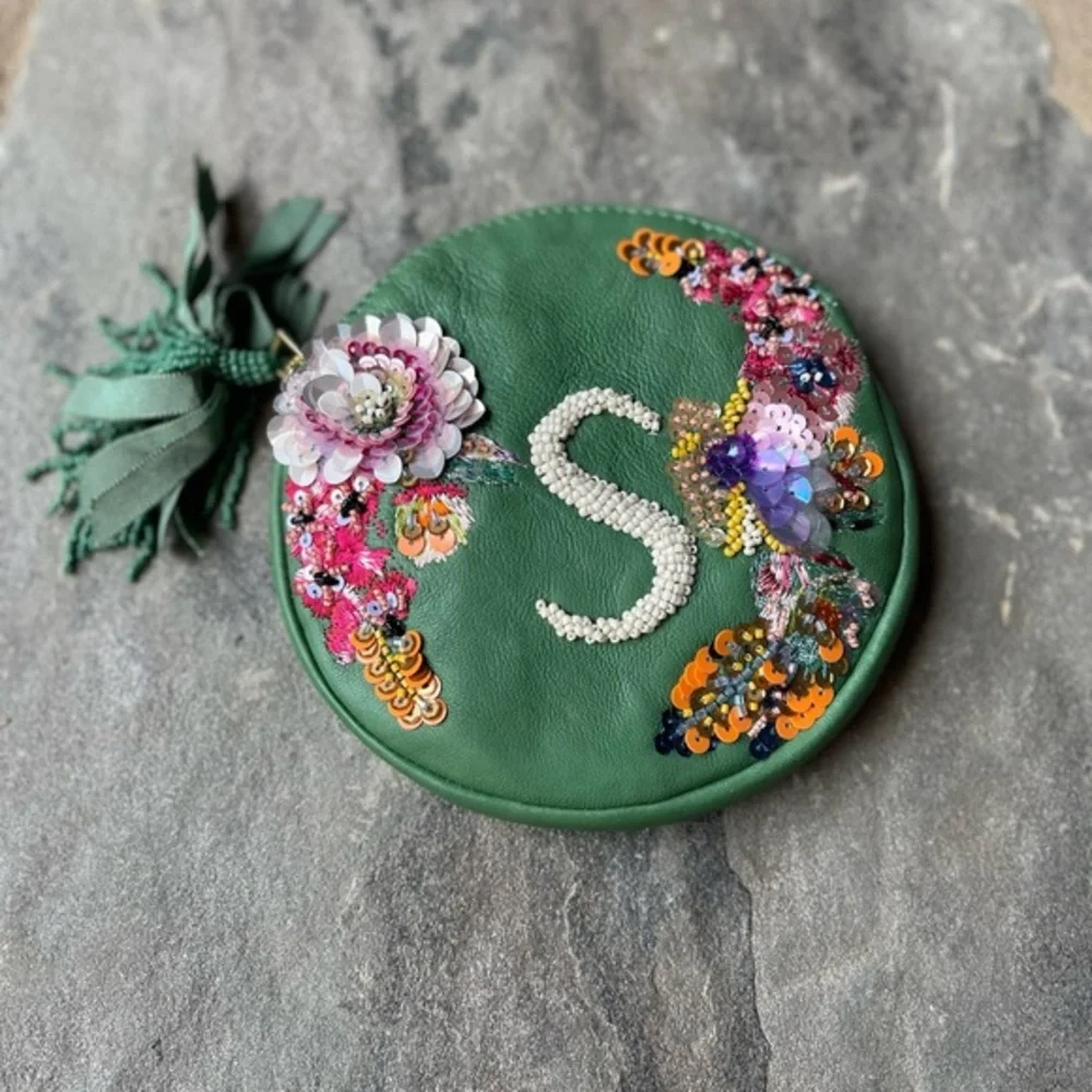 Anthropologie-Embellished Leather Monogram Pouch “S”